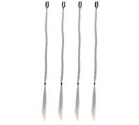 PENIKOKO Lot de 4 Perruques Synthétiques Tressées Style Boxe Queue de Cheval à Clips Couleur Blanc Thé Gris Légères et Naturelles pour Sportives et Occasions Festives