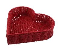 PENIKOKO Panier Tressé en Corde de Papier Forme Cœur, Grand Format Rouge, Panier de Rangement Fait Main pour Bureau, Entrée et Plateau de Table, Organiseur Multifonction pour Clés,