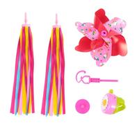 PENIKOKO Set Accessoires Garçon Fille Pompons Décoratifs Jaunes et Roses Moulin à Vent Licorne et Sonnette Fleur Rose pour Guidon Accessoires Décoratifs pour Garçons et Filles