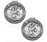 Penitue 2pcs Médailles de Saint Christophe pour Fixations de Pare-Soleil Voiture, Alliage Zinc Représentant Un Ange Gardien Clip pour Pare-Soleil Un Jeune Conducteur