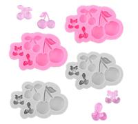 Penitue 4pcs Moule Silicone Cerises, 3D Mignons, pour Chocolat et Fondant pour Décoration de Gâteaux Cupcakes Bonbons Gelées Bonbons Gélifiés DIY Confiseries Fruits Pâte Polymère (Rose + Gris)