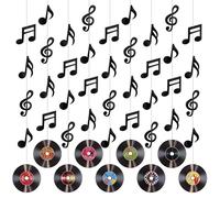 Penitue 9pcs Décorations à Suspendre Disque Vinyle et Notes Musique, Bannière Guirlande Pré-Enfilée pour Fêtes Rétro Rock and Roll pour Anniversaires DJ Décoration Murale Plafond Années 50 70 et 90