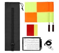 Penitue Kit d'Arbitre de Football Comprenant, 2 Drapeaux Touche à Damier Une Perche Télescopique des Cartons Rouges et Jaunes du Papier à Notes Crayon Un Sifflet et Un Sac de Rangement