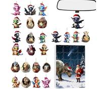 Penlimly 2025 Calendrier De L Avent - 2D Pendentifs De L Avent Dinosaure | 2025 Ornements Jouets Dragon Pour Calendrier De L - Pour Arbre Fenêtre Bureau Voiture Étagère Couronnes Adolescents