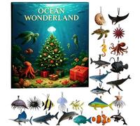 Penlimly Animaux Marins De L Avent De Noël - 24 Jours Calendrier De Compte A Rebours Decor En Acrylique 2D | Pendentif Vie Marine - Pour Voiture Mur Fenêtre Porte Cadeaux Fête
