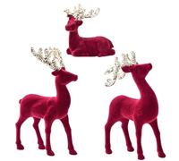 Penlimly Cerf De Noël, Décorations De Noël Renne 3 Pièces, Statue Ornement Floqué Rouge pour Intérieur Extérieur Fête