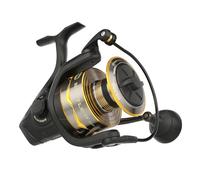 PENN Moulinet Spinning Battle® IV, pêche en Eau salée, appâts et leurres pour Poissons Moulinet Aluminium Robuste ambidextre 8000 Haute Vitesse, Taille 5.3:1 Noir, Or et fumé