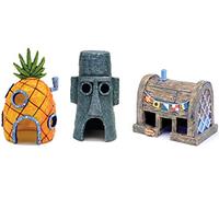 Penn-Plax Bob l'éponge Squarepants Lot de 3 décorations pour Aquarium sous Licence Officielle - La Maison Ananas de Bob l'éponge, la Maison de l'île de Pâques de Squidward et Le Krusty Krab