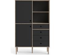 Penny Étagère, 2 portes, 4 tiroirs et 2 compartiments, imitation chêne Hickory, noir mat.