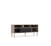 Penny Meuble TV, 2 portes coulissantes et 3 compartiments, imitation chêne Hickory, noir mat.