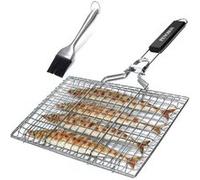 penobon Panier Grille pour Barbecue, Pliable en Acier Inoxydable, pour la Cuisson des Poissons, Légumes ou Crevettes, avec Poignée Amovible, Brosse à Badigeonner et Sac de Rangement. (Type 1)