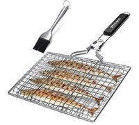 penobon Panier Grille pour Barbecue, Pliable en Acier Inoxydable, pour la Cuisson des Poissons, Légumes ou Crevettes, avec Poignée Amovible, Brosse à Badigeonner et Sac de Rangement. (Type 1)