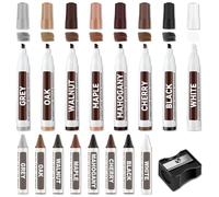 Penriter 17pcs Kit de réparation de meubles, Marqueurs de Réparation pour Meubles en Bois, Lot de 8 Feutre Retouche Bois + 8 Bâtons de Cire avec kit d'affûtage, pour Taches, Rayures, Sols, Tables
