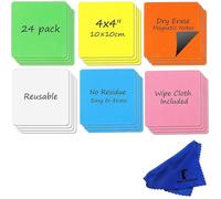 Pense Bête Magnétique Frigo - Lot de 24-10x10cm Petit Memo Tableau Blanc Effaçable à Sec - Étiquette Aimanté 10x10cm Paquet AIMANTS