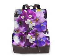 Pensée graphique Fleurs de printemps de Pâques,Sac à dos imperméable pour femme, sac à dos de voyage léger en cuir PU tendance