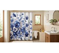 Pensées bleues et blanches Rideau de Douche Imperméable avec Ourlet Lesté,rideau de Baignoire en Anti-Moisissure,120 x 180 cm,Comprend 8 Crochets,Décoration de Salle de Bain Moderne et Lavable
