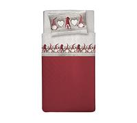 PENSÉES DÉLICATES Ensemble de Lit Simple, Flanelle 100% Coton Chaud et Doux, Parure de Draps 1 Place 90 x 200 cm, Comprend Bas De Draps, Ci-Dessus et 1 Taie, Made in Italy, Fantaisie Gnomes Rouge