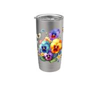 Pensées multicolores et papillons délicats Formes Mania Gobelet isotherme en acier inoxydable double paroi