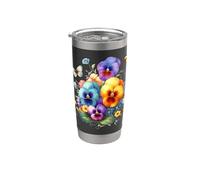 Pensées multicolores et papillons délicats Formes Mania Gobelet isotherme en acier inoxydable double paroi