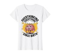 Penser à l'anxiété S'inquiéter Introverti Shy Overthink T-Shirt Graphique avec Valeur, Femme, Blanc, XS