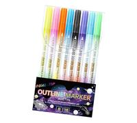 Penser Le Stylo, Avec Design Créatif, 8 Pièces, Marqueurs De Contour De Paillettes, Stylos À Doodle À Double Ligne, Fournitures D'art Polyvalentes Pour Le Dessin, La Journalisation, La Fabrication De