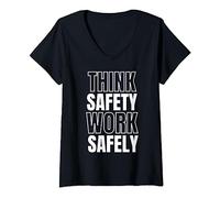 Pensez à la sécurité au travail en toute sécurité | Idée cadeau pour la journée de la sécurité au travail T-Shirt avec Col en V