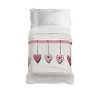 PENSIERI DELICATI Couvre-lit 220 x 280 cm, 100% Coton Pique, idéal comme décor, Couverture de lit 1 Place et demie, Motif cœur Suspendu Rouge, 100% fabriqué en Italie