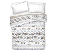 PENSIERI DELICATI Couvre-lit Double 260 x 280 cm, Drap Simple 100% Coton Pique, idéal comme Drap d'ameublement, Couverture de lit 2 Places, Motif Poisson Beige, 100% fabriqué en Italie