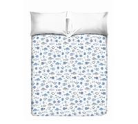 PENSIERI DELICATI Couvre-lit Double 260 x 280 cm, Drap Simple 100% Coton Pique, idéal comme Drap d'ameublement, Couverture de lit 2 Places, Motif océan Blanc, 100% fabriqué en Italie