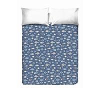 PENSIERI DELICATI Couvre-lit Double 260 x 280 cm, Drap Simple 100% Coton Pique, idéal comme Drap d'ameublement, Couverture de lit 2 Places, Motif océan Bleu, 100% fabriqué en Italie