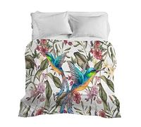 PENSIERI DELICATI, Drap de lit 2 places 280 x 280 cm, 100 % toile robuste coton Panama, impression numérique en haute résolution, idéal comme housse de canapé et drap d'ameublement, fantaisie Colibri Made in Italy