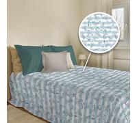 PENSIERI DELICATI Drap de lit 220 x 280 cm, Drap Simple 100% Coton Pique, idéal comme Drap d'ameublement, Couverture de lit 1 Place et demie, Motif Marina Riga Vert, 100% fabriqué en Italie