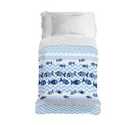 PENSIERI DELICATI Drap de lit 220 x 280 cm, Drap Simple 100% Coton Pique, idéal comme Drap d'ameublement, Couverture de lit 1 Place et demie, Motif Poisson Bleu, 100% fabriqué en Italie