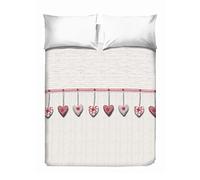 PENSIERI DELICATI Drap de lit Double 260 x 280 cm, Drap Simple 100% Coton Pique, idéal comme Drap d'ameublement, Couverture de lit 2 Places, Motif cœur Suspendu Rouge, 100% fabriqué en Italie