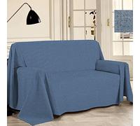 PENSIERI DELICATI Housse de canapé 220 x 290 cm, fabriquée en Italie, 100% Coton Pur recyclé Teint en Fil, Couleur Unie Bleue, idéale comme Toile d'ameublement, Sauvegarde canapé, Couverture