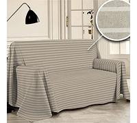 PENSIERI DELICATI Housse de canapé 250 x 290 cm, fabriquée en Italie, 100% Pur Coton recyclé, Motif rayé, Beige, idéale comme Housse de canapé, Couverture de Pique-Nique