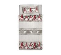 PENSIERI DELICATI Parure de lit 1 Personne 100% Coton, avec Sac 155 x 200 cm et 1 taie d'oreiller 52 x 82 cm, fabriquée en Italie, Housse de Couette Lavable en Machine à 40 °, Motif nanome Rouge