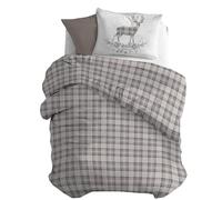 PENSIERI DELICATI Parure de lit 1 Place en Flanelle 100% Coton, Housse de Couette 155 x 200 cm et taie d'oreiller 52 x 82 cm, fabriquée en Italie, Lavable en Machine à 40 °C, Motif cerf Beige