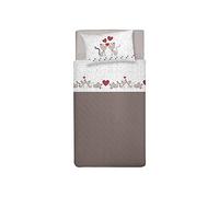 PENSIERI DELICATI Parure de lit 1 Place et demie 100% Coton, Parure de lit 1 Place et demie 120 x 200 cm, avec Drap Plat, Dessus et 1 taie d'oreiller, fabriquée en Italie, Fantaisie Chatons Beige