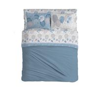 PENSIERI DELICATI Parure de lit 1 Place et demie 100% Coton, Parure de lit 1 Place et demie 120 x 200 cm, avec Drap Plat, Dessus et 1 taie d'oreiller, fabriquée en Italie, Motif Ballons Bleu Clair