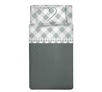 PENSIERI DELICATI Parure de lit 1 Place et demie 100% Coton, Parure de lit 1 Place et demie 120 x 200 cm, avec Drap Plat, Dessus et 1 taie d'oreiller, fabriquée en Italie, Fantaisie Lovely Check Vert