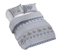 PENSIERI DELICATI Parure de lit Double 100% Coton, avec Housse de Couette 250 x 200 cm et 2 taies d'oreiller 52 x 82 cm, fabriquée en Italie, Housse de Couette Lavable en Machine à 40 °, Motif Chalet