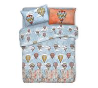 PENSIERI DELICATI Parure de lit Double 100% Coton, avec Housse de Couette 250 x 200 cm et 2 taies d'oreiller 52 x 82 cm, fabriquée en Italie, Housse de Couette Lavable en Machine à 40 °, Motif Voler