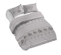 PENSIERI DELICATI Parure de lit Double 100% Coton, avec Housse de Couette 250 x 200 cm et 2 taies d'oreiller 52 x 82 cm, fabriquée en Italie, Housse de Couette Lavable en Machine à 40 °, Motif Chalet