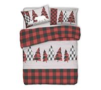 PENSIERI DELICATI Parure de lit Double 100% Coton, avec Sac 155 x 200 cm et 1 taie d'oreiller 52 x 82 cm, fabriquée en Italie, Housse de Couette Lavable en Machine à 40 °, Fantaisie Canada Rouge