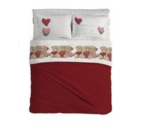 PENSIERI DELICATI Parure de lit Double 100% Coton, Parure de lit Double 180 x 200 cm, avec Drap Plat, Dessus et 2 taies d'oreiller, fabriquée en Italie, Fantaisie Ours Rouge