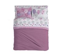 PENSIERI DELICATI Parure de lit Double 100% Coton, Parure de lit Double 180 x 200 cm, avec Drap Plat, Dessus et 2 taies d'oreiller, fabriquée en Italie, Motif Ballons Roses