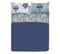 PENSIERI DELICATI Parure de lit Double 100% Coton, Parure de lit Double 180 x 200 cm, avec Drap Plat, Dessus et 2 taies d'oreiller, fabriquée en Italie, Motif Voler Bleu Clair