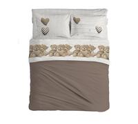 PENSIERI DELICATI Parure de lit Double 100% Coton, Parure de lit Double 180 x 200 cm, avec Drap Plat, Dessus et 2 taies d'oreiller, fabriquée en Italie, Motif oursons Beige