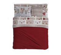 PENSIERI DELICATI Parure de lit Double 100% Coton, Parure de lit Double 180 x 200 cm, avec Drap Plat, Dessus et 2 taies d'oreiller, fabriquée en Italie, Fantaisie Shabby in Love Rouge